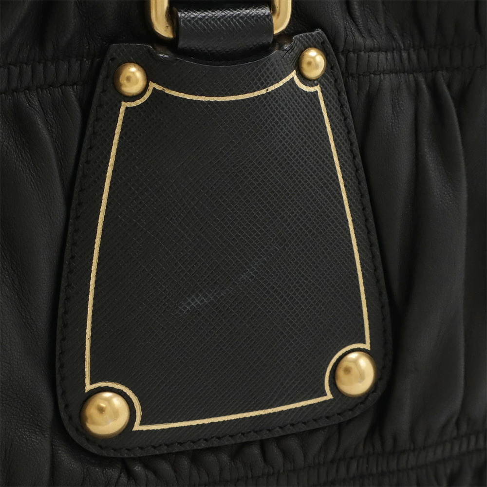 Prada NERO Handbag Leather Black Bag Gathered Tote Black - Picture 4 of 8